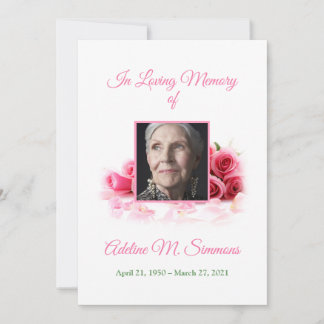Pretty Pink Roses Funeral Memorial Card