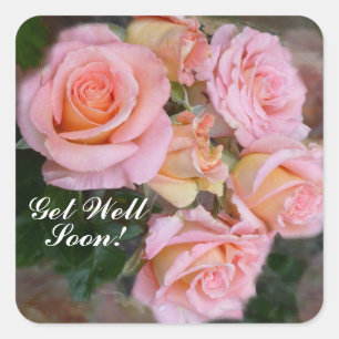 Pretty Pink Roses Get Well Square Sticker