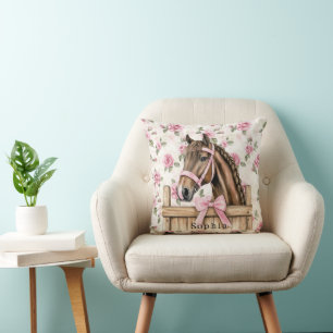 Pretty Pink Roses Horse Christmas Cushion