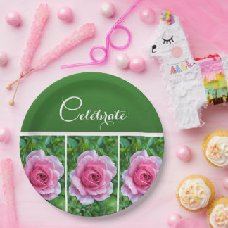 Pretty Pink Roses in a Row - Paper Plate