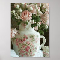 Pretty Pink Roses in Vintage Antique China Teapot