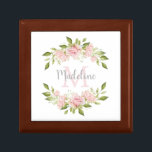 Pretty Pink Roses | Monogram and Name Gift Box<br><div class="desc">This beautiful gift box features sprays of watercolor blush pink roses with green leaves,  and your monogram and name in the centre on a white background.</div>