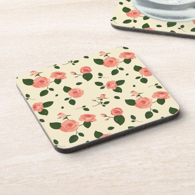 Pretty Pink Roses Pastel Pink Pattern Coaster (Left Side)