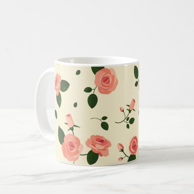 Pretty Pink Roses Pastel Pink Pattern Coffee Mug (Front Left)