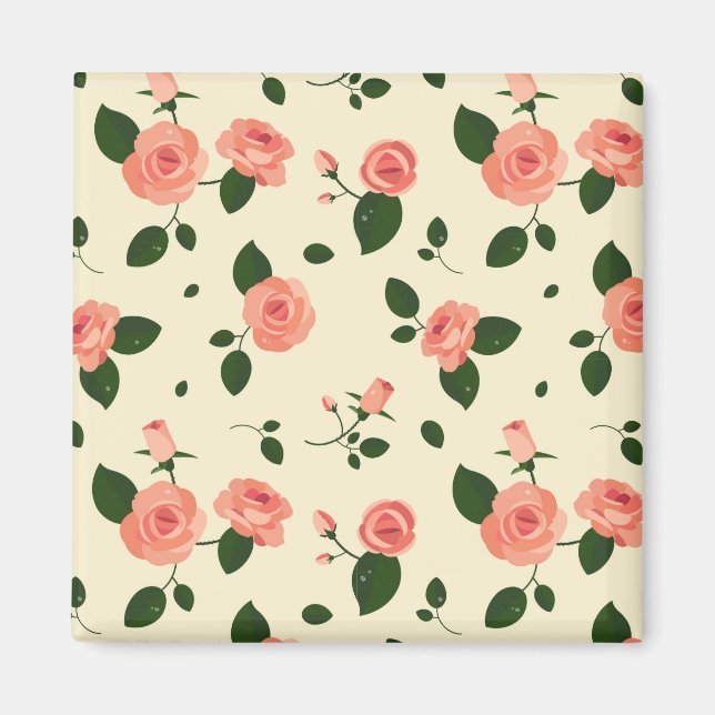 Pretty Pink Roses Pastel Pink Pattern Magnet (Front)