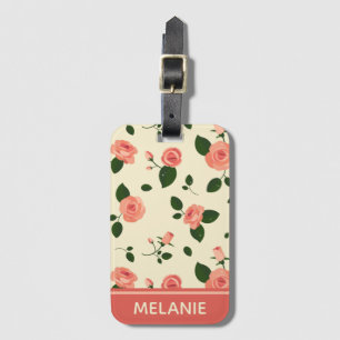 Pretty Pink Roses Pastel Pink Pattern Personalised Luggage Tag