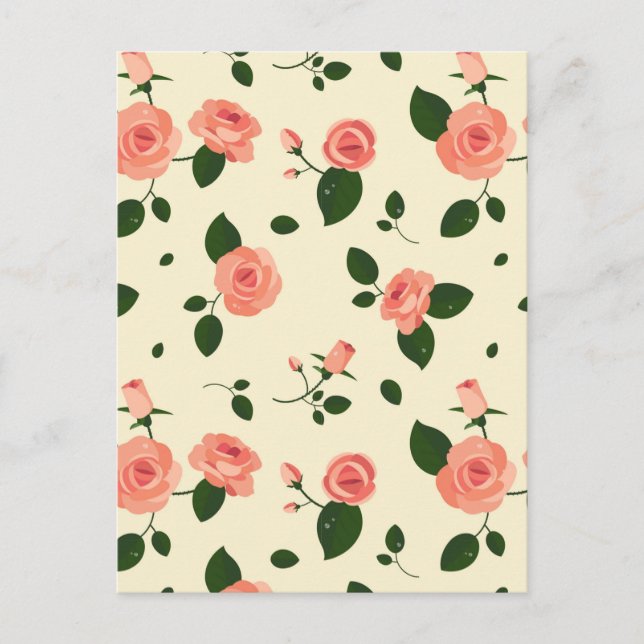 Pretty Pink Roses Pastel Pink Pattern Postcard (Front)