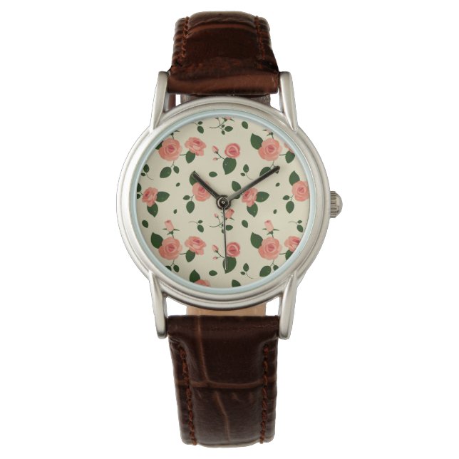 Pretty Pink Roses Pastel Pink Pattern Watch (Front)