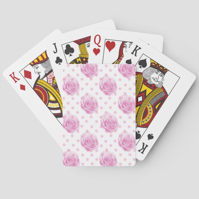Pretty pink roses pattern playing cards (Back)
