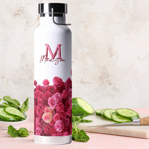 Pretty Pink Roses Personalised  Water Bottle
