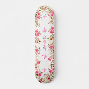 Pretty Pink Roses & Pink Butterflies Skateboard