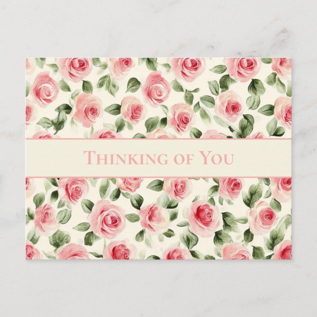 Pretty Pink Roses Thinking of You Postcard (Front)