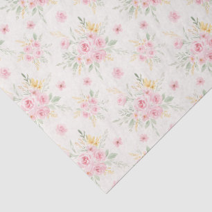 Pretty Pink Roses Watercolor Illustration Style Tissue Paper