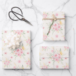 Pretty Pink Roses Watercolor Illustration Style Wrapping Paper Sheet