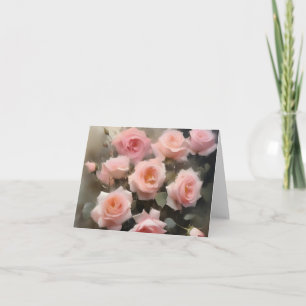 Pretty pink roses watercolor painting card