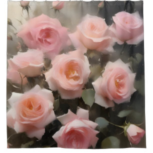 Pretty pink roses watercolor painting shower curtain