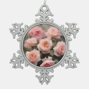 Pretty pink roses watercolor painting snowflake pewter christmas ornament