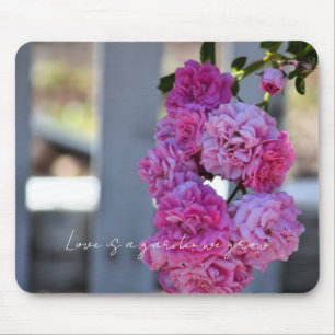 Pretty Pink Roses White Picket Fence Photography Mouse Pad