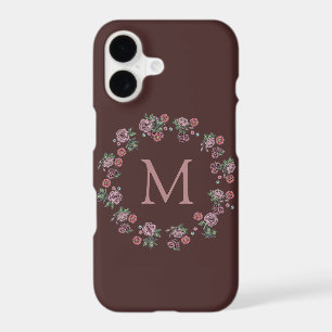 Pretty Pink Roses Wreath Monogram Burgundy