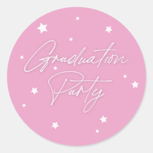 Pretty Pink Scattered Stars Graduation Party Classic Round Sticker