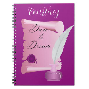 Pretty Pink Scroll & Feather "Dare to Dream" Notebook