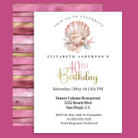Pretty Pink Seashell and Pearls 40th Birthday