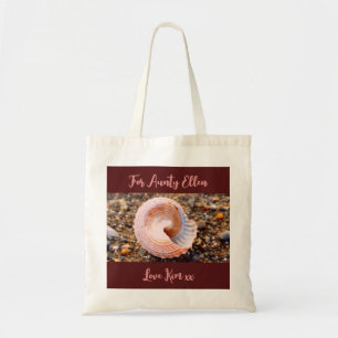 Pretty Pink Seashell Beach Photo with Custom Text  Tote Bag