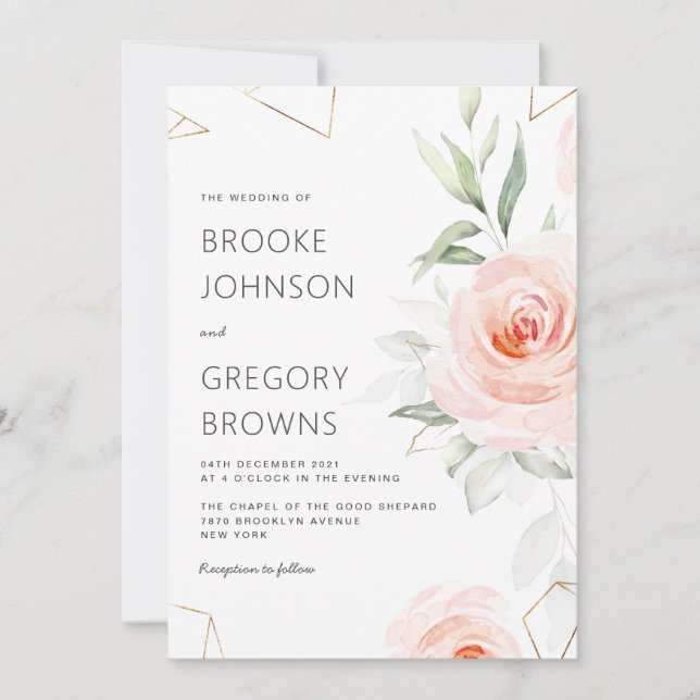 Pretty Pink Shades of Blush Geometric Wedding Invitation (Front)