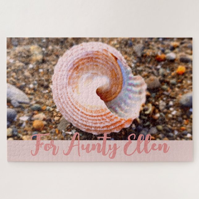 Pretty Pink Shell on the Beach Personalised  Jigsaw Puzzle (Horizontal)
