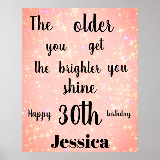 Pretty Pink sparkle 30th Birthday Name Poster (Front)