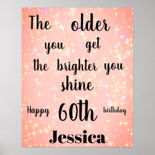 Pretty Pink sparkle 60th Birthday Name Poster