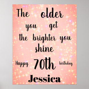 Pretty Pink sparkle 70th Birthday Name Poster