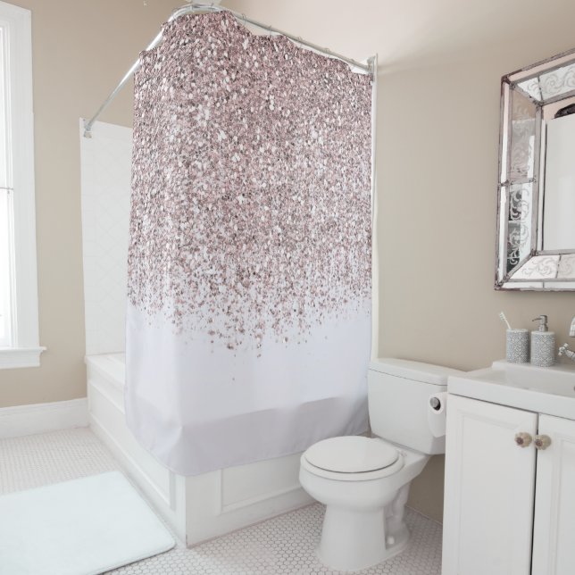 Pretty Pink Sparkly Blush Glitter Shower Curtain (In Situ)