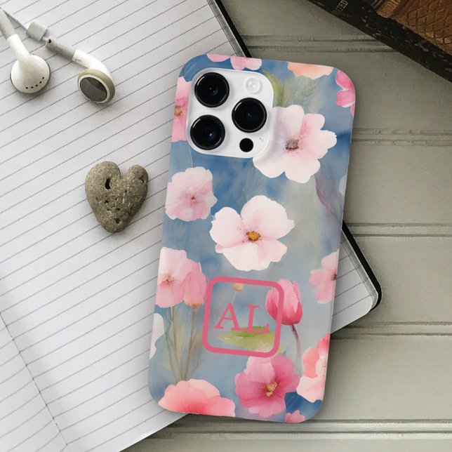 Pretty Pink Spring Flower Oil Painting Monogrammed Case-Mate iPhone Case (Creator Uploaded)