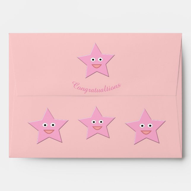 Pretty Pink Star Custom Envelopes (Back (Top Flap))