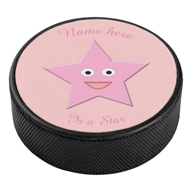 Pretty Pink Star Custom Hockey Puck (3/4)