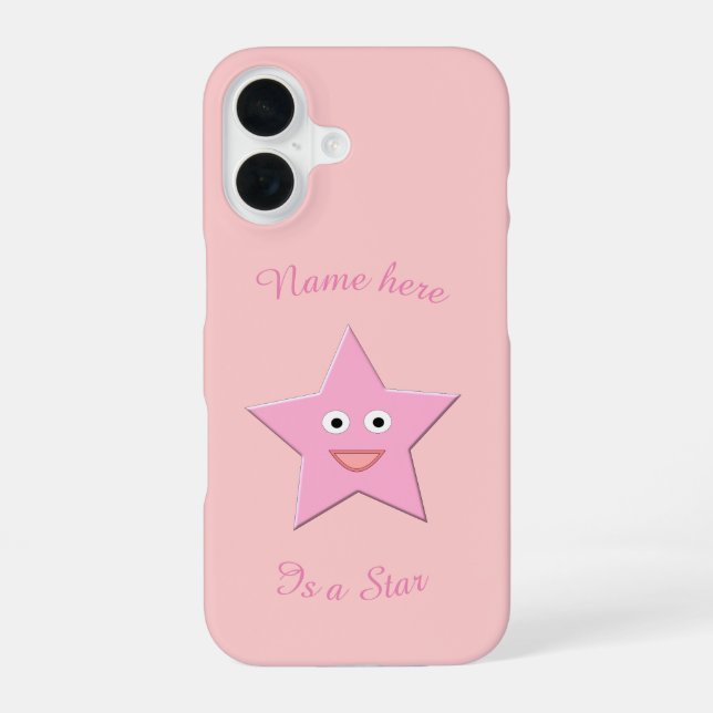 Pretty Pink Star Custom iPhone 16 Case (Back)
