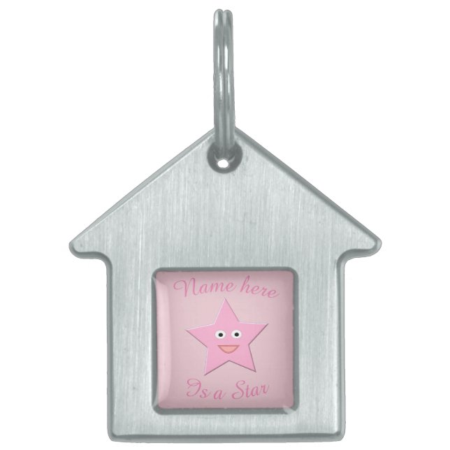 Pretty Pink Star Custom Pet Tag (Front)