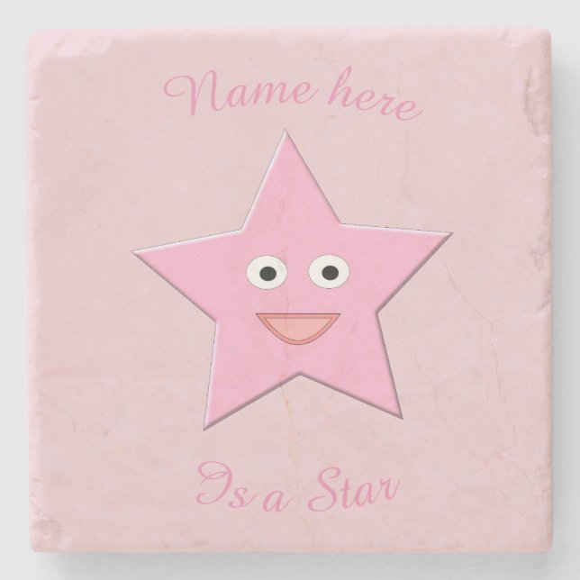Pretty Pink Star Custom Stone Coaster (Front)