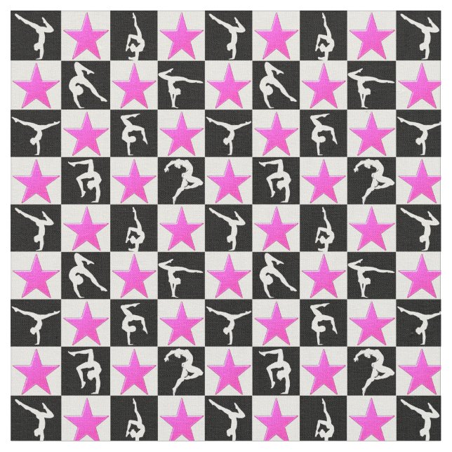 PRETTY PINK STAR GYMNASTICS DESIGN FABRIC (Close Up)
