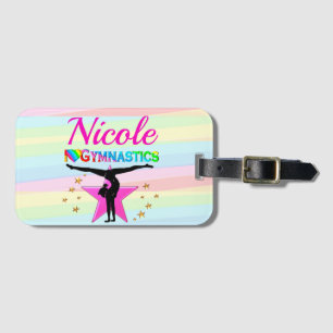 PRETTY PINK STAR I LOVE GYMNASTICS LUGGAGE TAG