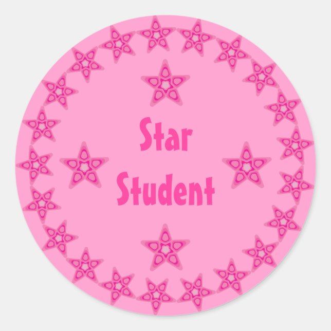 Pretty Pink Star Student Reward Customisable Classic Round Sticker (Front)