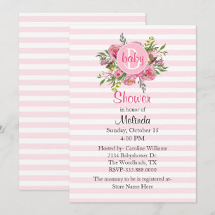 Pretty Pink Striped Baby Shower Invitation