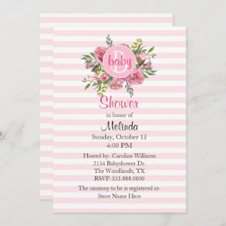 Pretty Pink Striped Baby Shower Invitation
