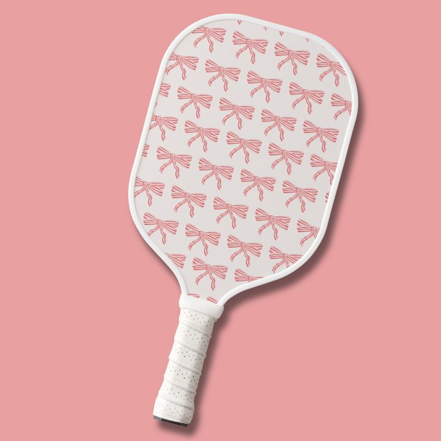 Pretty pink striped bow pickleball paddle (Pink feminine bow aesthetic, coquette pickleball paddle.  Pattern to both sides. )
