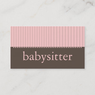 Pretty Pink Stripes Babysitting Business Card