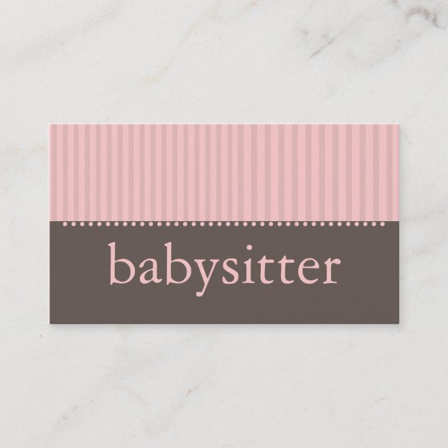 Pretty Pink Stripes Babysitting Business Card (Front)