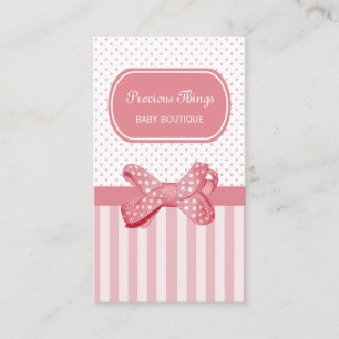 Pretty Pink Stripes Cute Polka Dot Bow Boutique Business Card