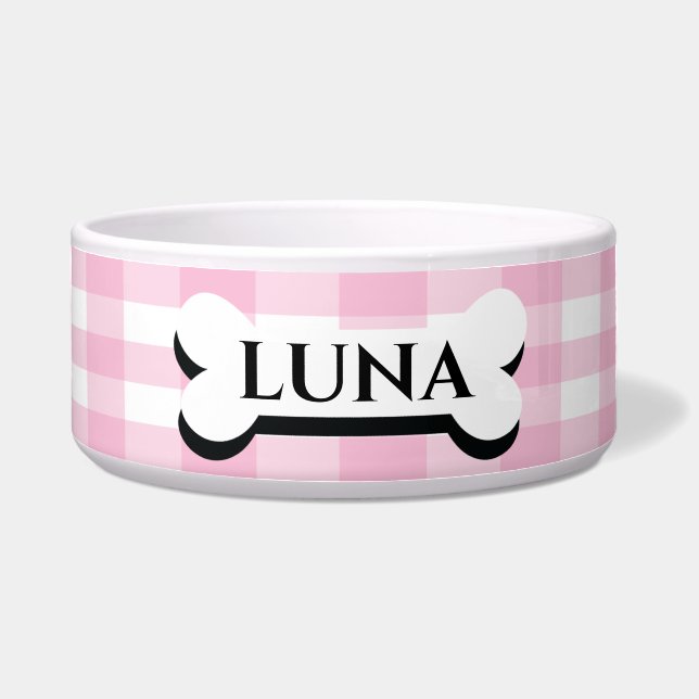 Pretty pink stripped personalised dog bowl (Front)