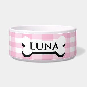 Pretty pink stripped personalised dog or cat bowl